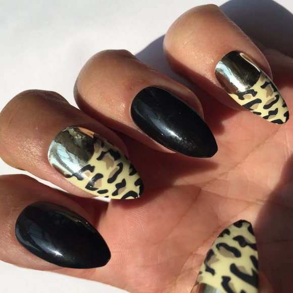 leopard an gold mirror chrome n black nails - Picture 3 of 4